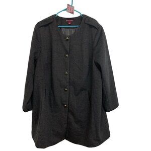 Jessica London Coat Womens 24 Charcoal Gray Wool Blend Jacket Button Front